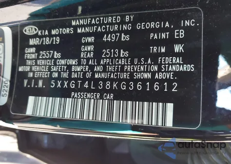 2019 Kia Optima Lx from USA, damaged, VIN 5XXGT4L38KG361612